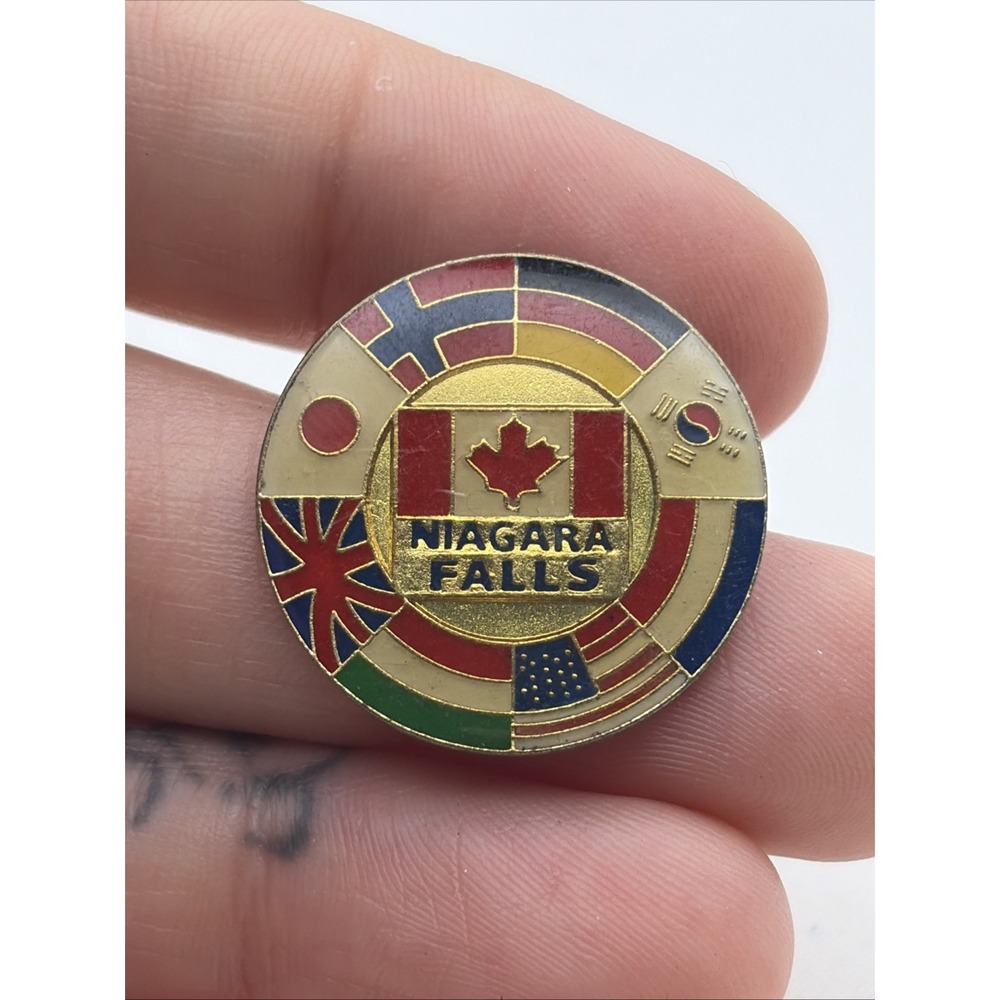 Niagara Falls Canada South Korea Japan USA UK Italy Germany Flags Lapel Hat Pin